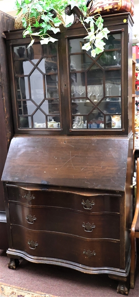 Nice Slant Front Secretary Desk - Ball and Claw Feet - Broken Arch Top