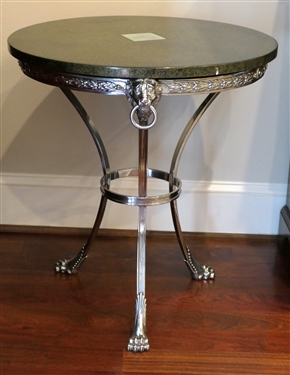 Beautiful Round Table with Metal Base - Lions Heads and Claw Feet - Table Measures 26" Tall 24" Across