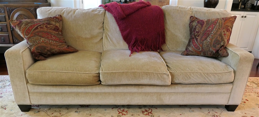 Beautiful Sherrill Furniture Champagne Colored Velvet Sofa - Removable Down Filled Cushions - Measures 87" Long 36" Deep 