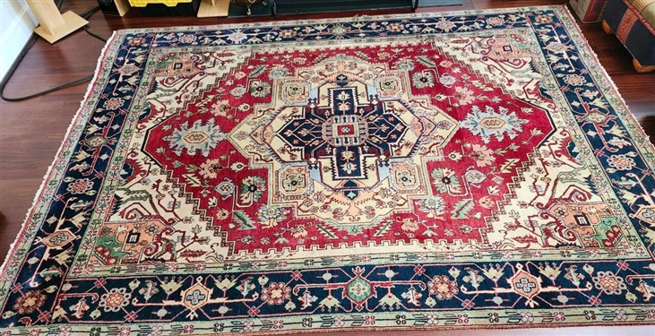 Beautiful Blue, Red, and Cream Oriental Rug - Green Accents - Measures 119" " by 86"