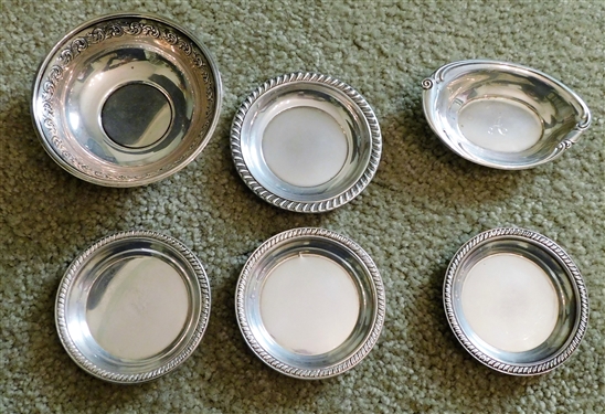 Towle Sterling Silver Nut Bowl 214 - 3 1/4 and Wallace Sterling Silver Nut Bowl 4021 - Monogrammed 4 Sterling Silver Round Plates - 3- 3 and 1 - 3 1/4 