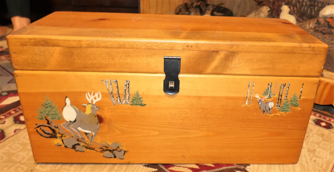 Wood Gun Box with Hand Painted Deer Scene with Tray  including Weaver D4 Scope and Sling Swivels - Measures 12" tall 24" by 9"