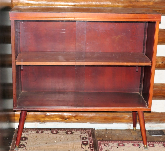 Mid Century Modern Wood Book Shelf with Sliding Glass Doors - Measures 36" tall 35 1/2" by 12"
