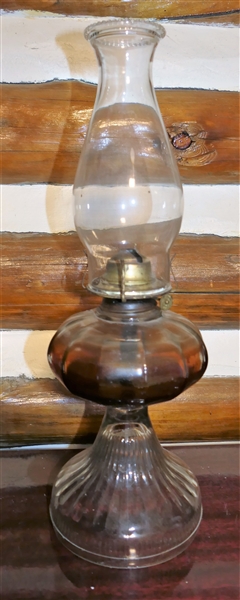 Oil Lamp with Burner and Glass Chimney - Measures 18" tall