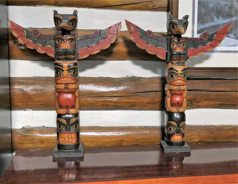 Pair of Wood Carved Totems - Measuring 20" tall
