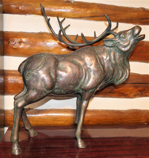 Large Brass Elk Statue - Measures - 20" tall 19" Long