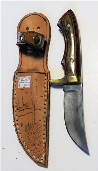 Mack the Knife Custom & Hand Made Knife - Troutdale, VA - with Leather Sheath and Nice Wood Handle - Measures 10" Long