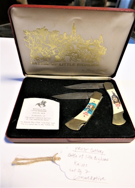 "Battle of Little Bighorn" by Frost Cutlery - "Chief Sitting Bull" and "General George Armstrong Custer" Folding Knives in Fitted Case