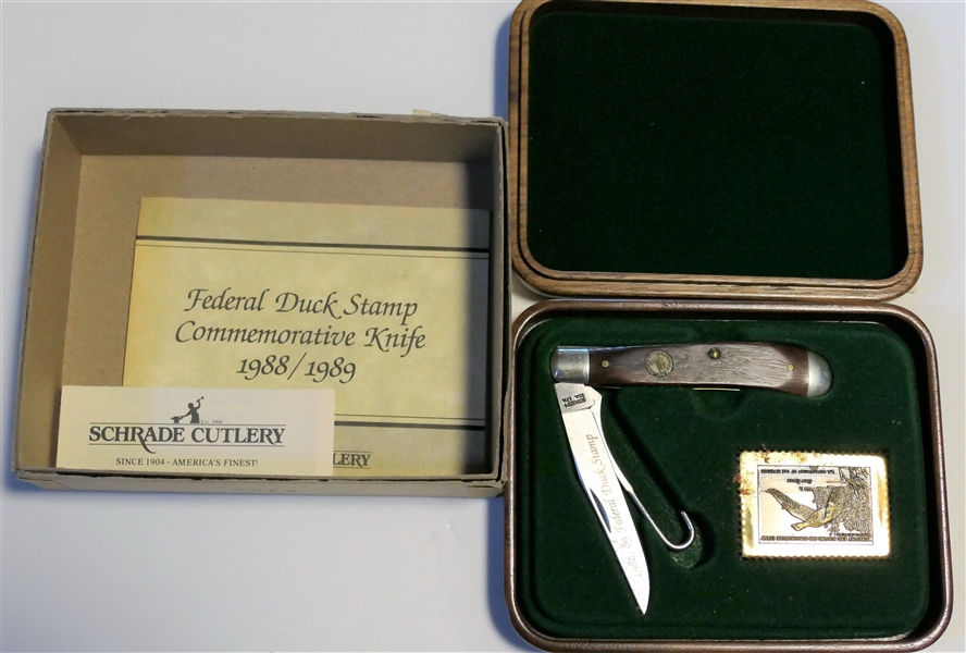 Schrade Cutlery 1988/89 Federal Duck Stamp Commemorative Knife in Fitted Wood Case