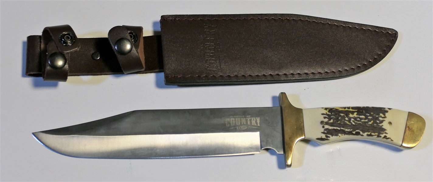 Break Up Country Large Knife in Leather Sheath - Stag Handle - Measures 14" Long