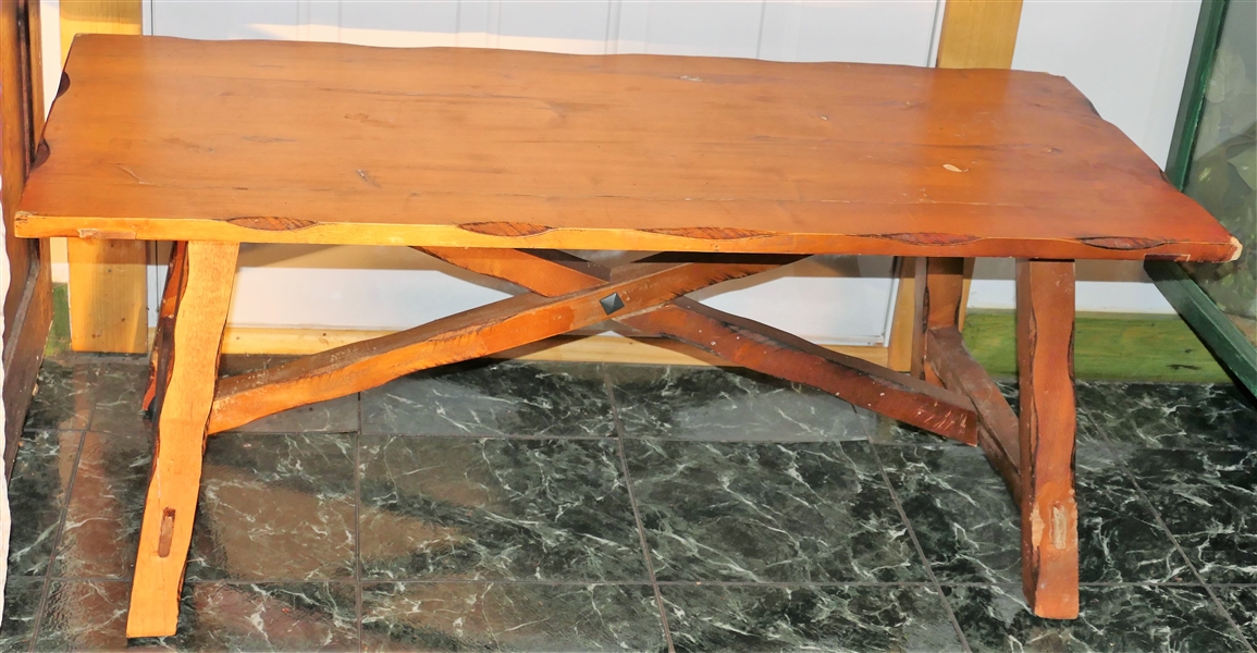 Trestle Style Coffee Table - Measuring 18" tall 44" by 20" - Some Chewed Places on Corners