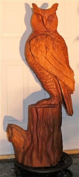 Chainsaw Art - Wood Carved Owl Statue - From Single Tree - Measures 46" Tall