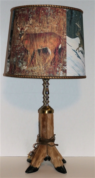 Deer Hoof Lamp with Deer Scene Shade - Measures 28" Tall