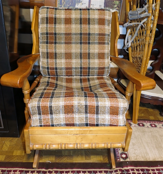 Maple Platform Rocker with Brown, Orange, and Gold Cushions