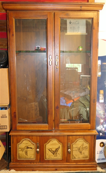 Gun Cabinet with Glass Doors at Top - Blind Doors At Bottom with Flying Ducks - Holds 10 Guns - Measures 71" tall 37" by 10 1/2"