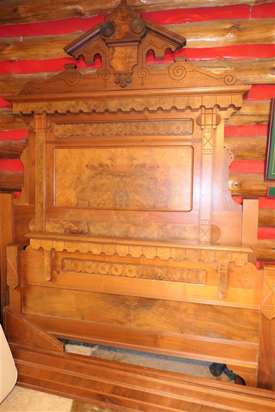 Walnut Victorian High Back Bed with Footboard and Wood Rails - 60" Wide (Queen?)