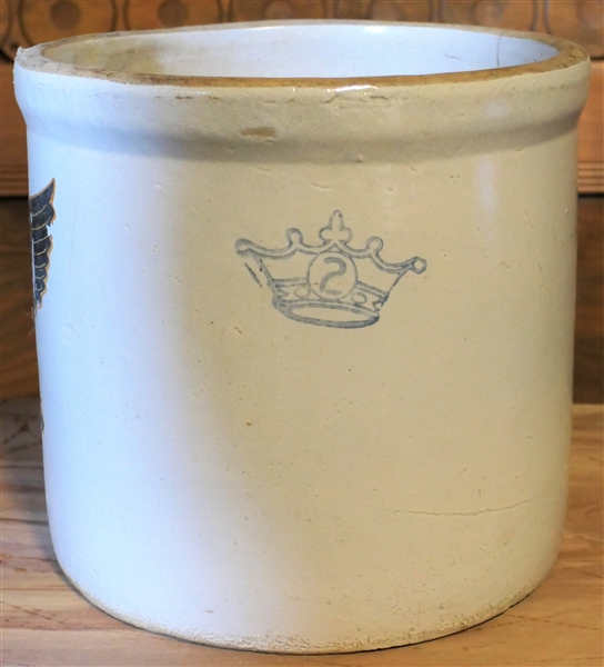 2 Gallon Crock with Crown - Eagle Sticker on One Side - Measures 9" Tall - Cracked on Side
