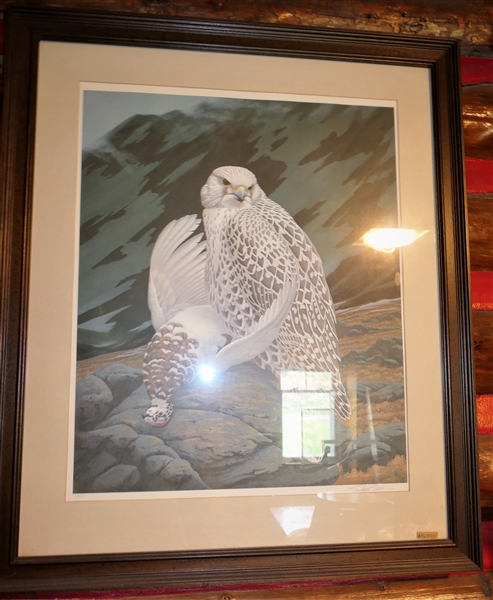 Richard Sloan 1997 Signed and Numbered 119/600 Hawk Print - Framed and Matted - Some Fading - Frame Measures 32" by 27 1/2"