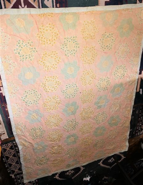 Daisy Patterned Flower Quilt - Hand Quilted - Very Thin- Measures 7 by 5