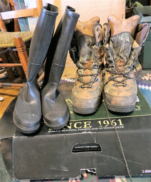 Cabelas Dry Plus Size 12 Insulated Hunting Boots and Pair of Rubber Boots Size 13 - Like New