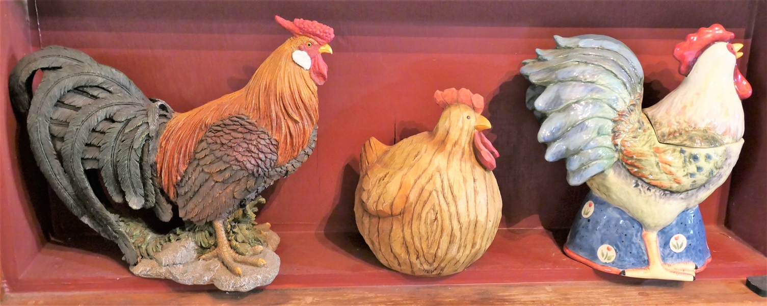 3 Chickens including Certified International Patchwork Chicken Cookie Jar - 13" Tall
