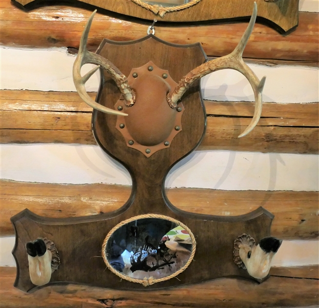 Deer Antler and Hoof Gun Rack with Mirror - Measures 23" by 24"