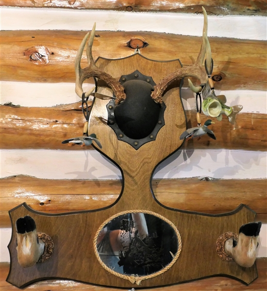 Deer Antler and Hoof Gun Rack with Mirror - Measures 23" by 24"