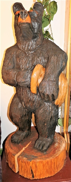 Bear Chainsaw Art Wood Carving - From Single Tree - Measures 46" Tall