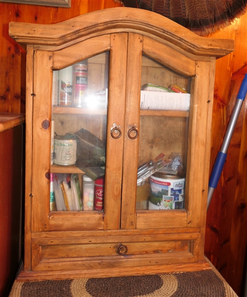 Small Cabinet with Double Glass Doors and Single Drawer - Measures 31" Tall 25" by 10"