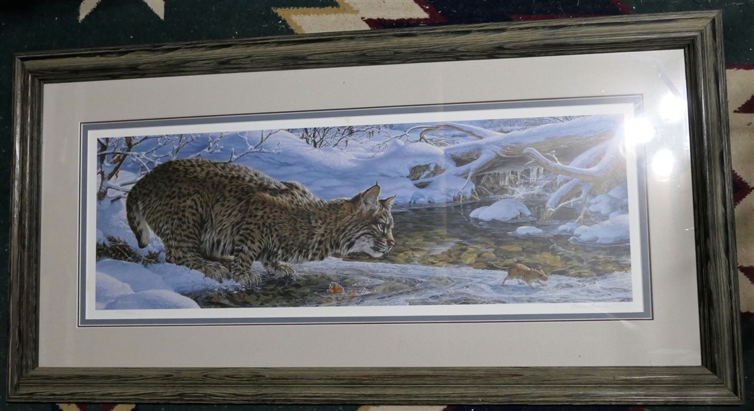 Lee Kromschroeder Artist Signed and Numbered 264/950 Bobcat Print - Framed and Matted - Frame Measures 21" by 41"