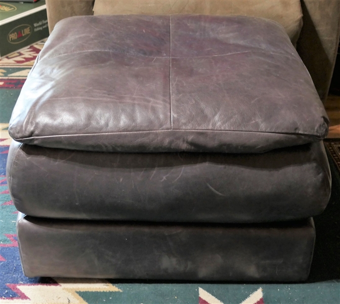 Blue Leather Ottoman - Very Soft - Measures 16" tall 24" by 24"