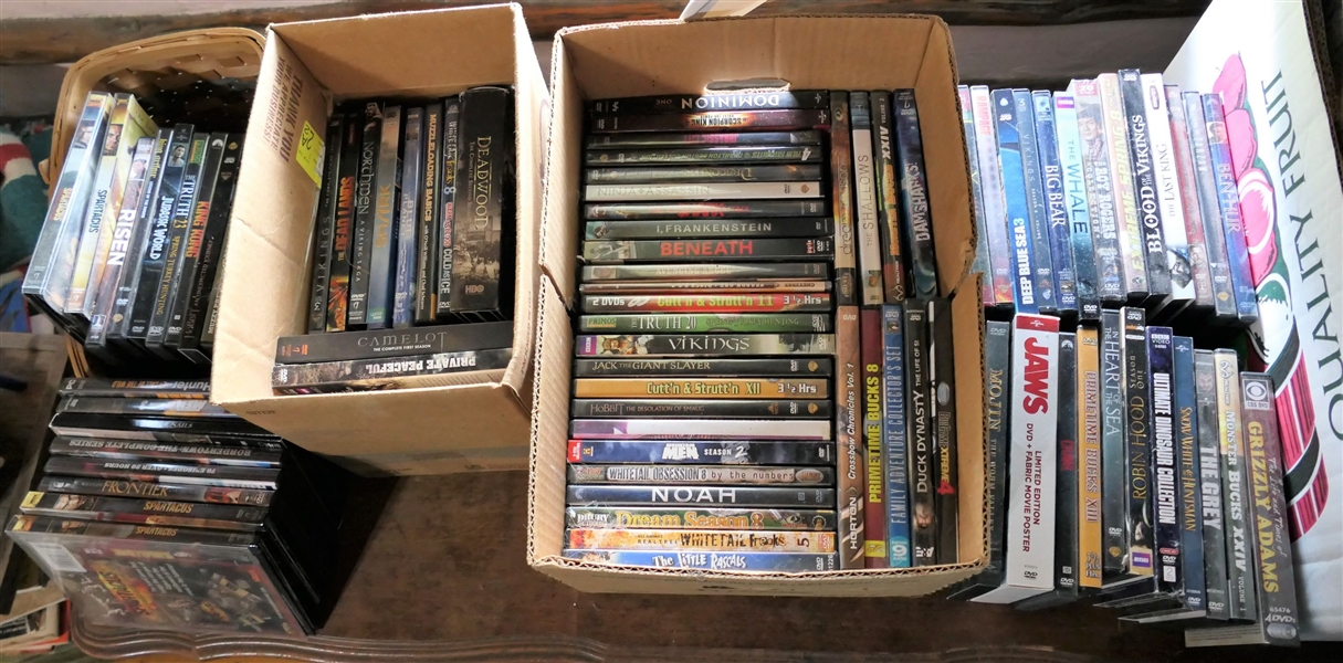Lot of 85 Plus DVD Movies including Jurassic World, Deadwood, Camelot, Spartacus, Noah, and More