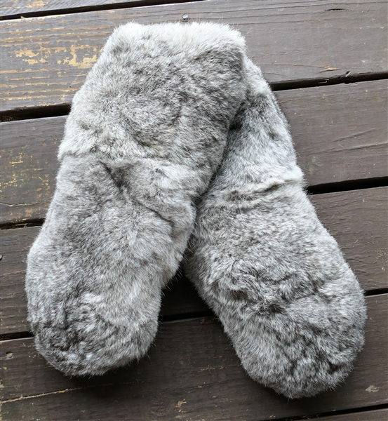 Pair of Brand New Gray Fur Mittens - Size Large