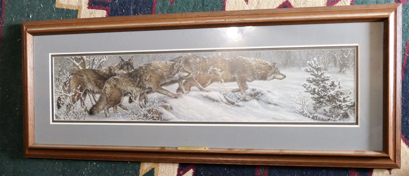 "Ready Set Go" Wolf Print by Lee Kromschroeder Artist Signed and Numbered 395-950 - Framed and Matted - Frame Measures 42 1/2" by 17"