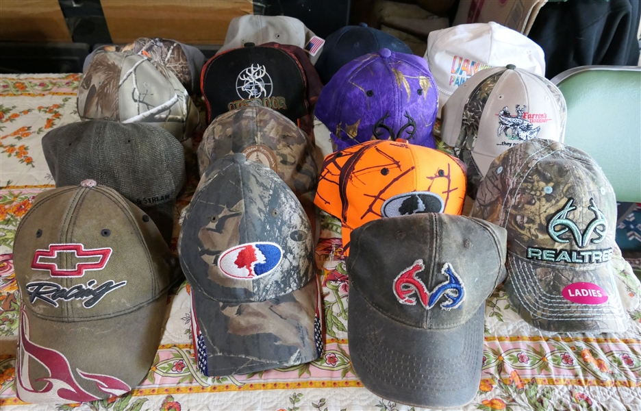 15 Hats including Camo, Chevrolet, Realtree, and Others