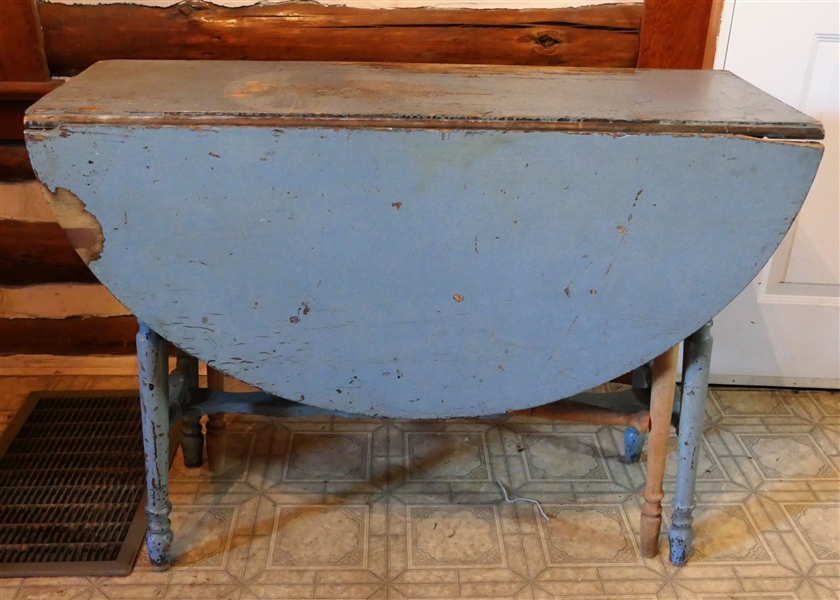 Gate Leg Table with Chippy Blue Paint - Measures 28 1/2" Tall 38" by 46" with Both Sides Open