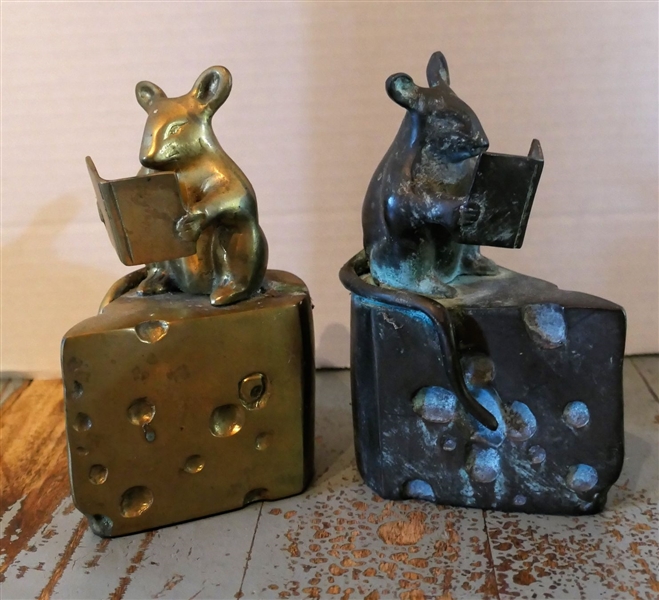 Pair of Mouse on Cheese Bookends - Each Measures 6" Tall 