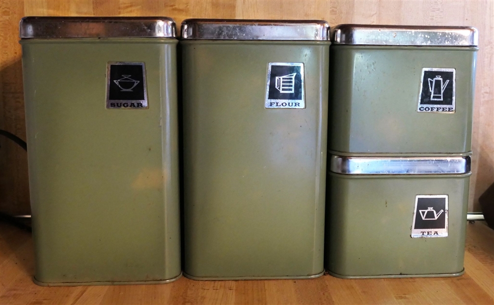 Olive Green Metal Canister Set - Flour, Sugar, Coffee, and Tea