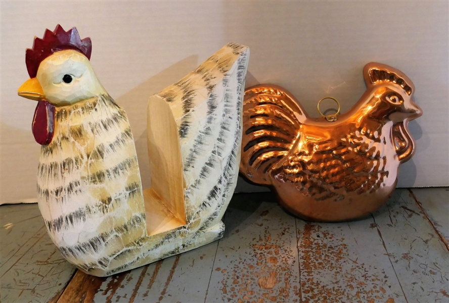Bob Moore Chicken Napkin Holder and Copper Rooster 