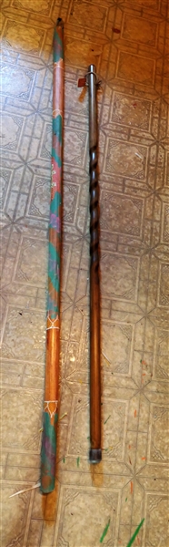 2 Walking Sticks - "Trail Blazer Walking Sticks" 47" and Colorfully Painted Stick with Lizards - 64"