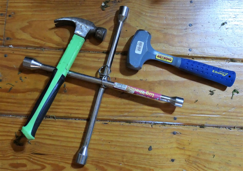 Estwing Hammer, Stanley Hammer, and 4 Way Lug Wrench - All Like New