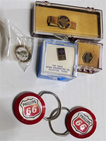 Phillips 66 Key Rings and Burlington Industries Company Pins - 1 is `10kt Gold