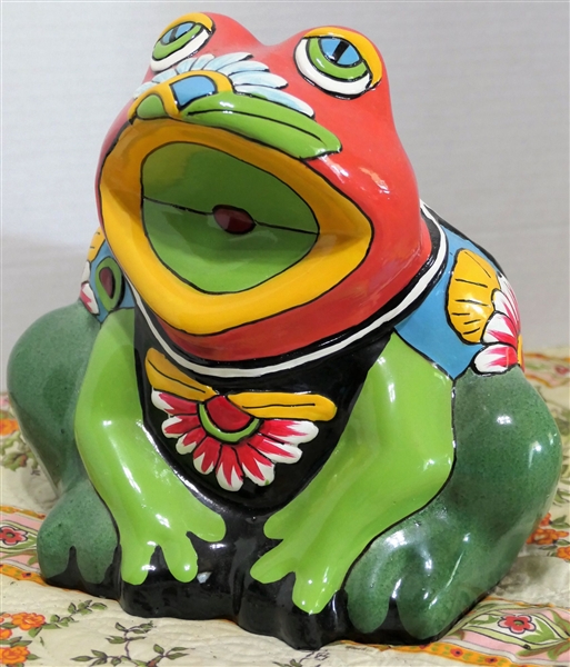 Colorful Ceramic Frog Planter - New Hand Painted - 9 1/4"