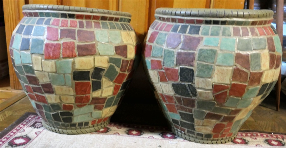 2 New Plastic Mosaic Planters with Tags - Each Measures 15" tall 12 3/4" Across