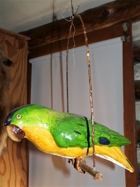 Paper Mache Parrot on Wire Hanger - Measures 12"