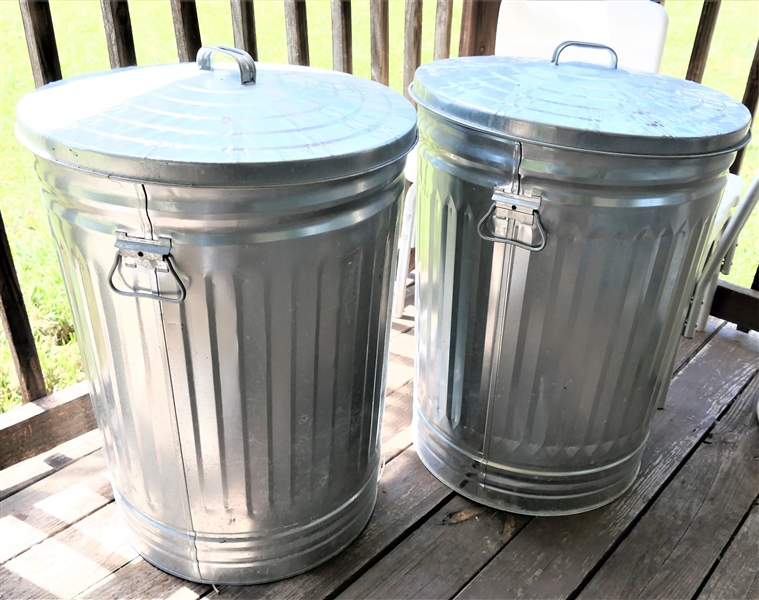 2 Nice Galvanized Lidded Cans 