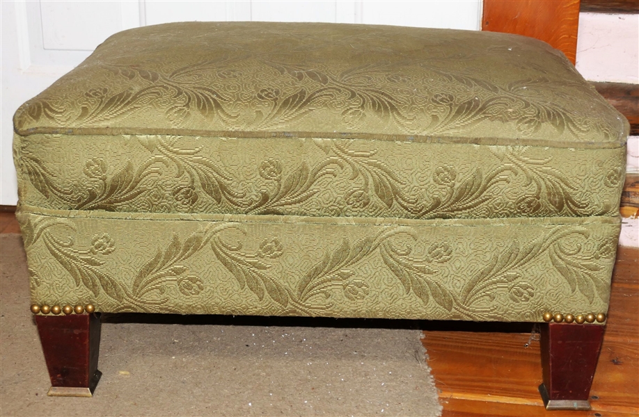 Olive Green Foot Stool with Nail head Trim- On Feet - Measures 16" tall 26" by 19"