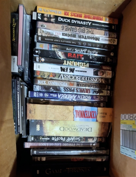 Lot of DVD Movies including Deadwood, Swamp People, Spiders, Crushing Big Game