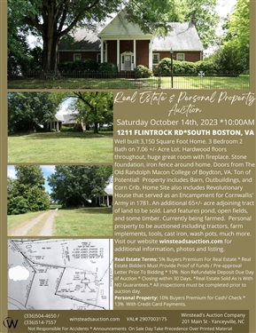 Catalog - Oct. 14th 10am Live Onsite Real Estate & Personal Property  Auction-1211 Flint Rock Rd, South Boston