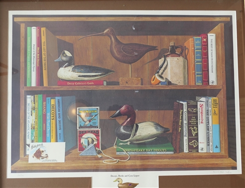 "Decoys, Books and Corn Liquor" Artist Proof Print by Joe Seme - Pencil Signed and Numbered 107/150 - Matted and Framed  - Frame Measures 28" by 34 1/2"